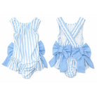 Girls Blue Stripe Bow Swimsuit 2–12 Years