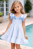 Girls Blue Stripe Smocked Dress 4–14 Years