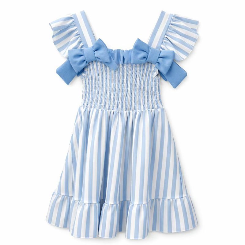 Girls Blue Stripe Smocked Dress 4–14 Years