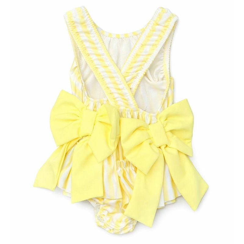 Girls lemon print swimsuit with frill trim and bow detail ages 2 to 12