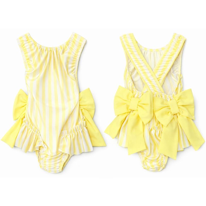 Girls lemon print swimsuit with oversized yellow bow cross back ages 2 to 12