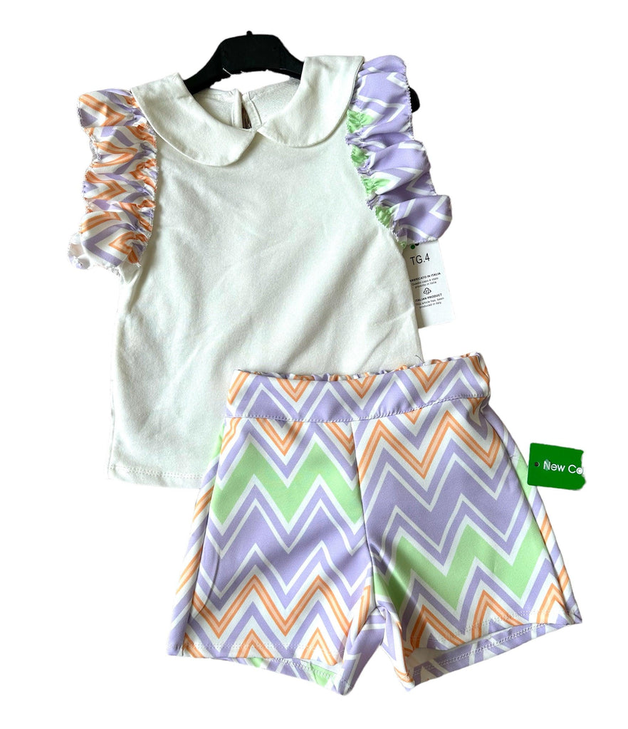 Girls SS24 - Lilac Multi Coloured Zig Zag Shorts & Top Summer Set - Mariposa Children's Boutique