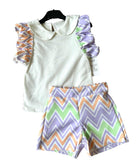 Girls SS24 - Lilac Multi Coloured Zig Zag Shorts & Top Summer Set - Mariposa Children's Boutique