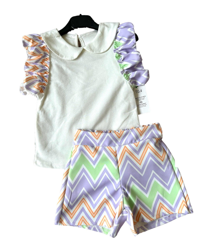 Girls SS24 - Lilac Multi Coloured Zig Zag Shorts & Top Summer Set - Mariposa Children's Boutique