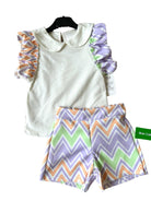 Girls SS24 - Lilac Multi Coloured Zig Zag Shorts & Top Summer Set - Mariposa Children's Boutique