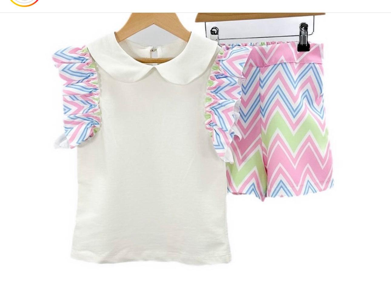 Girls SS24 - Lilac Multi Coloured Zig Zag Shorts & Top Summer Set - Mariposa Children's Boutique