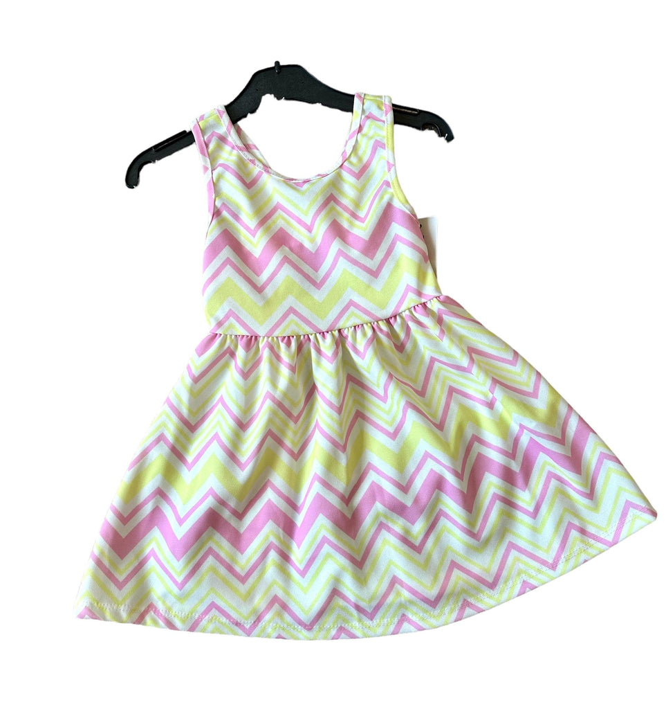 Girls SS24 - Pink and Yellow Zig Zag Summer Dress - Mariposa Children's Boutique