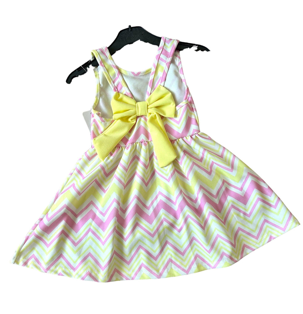 Girls SS24 - Pink and Yellow Zig Zag Summer Dress - Mariposa Children's Boutique