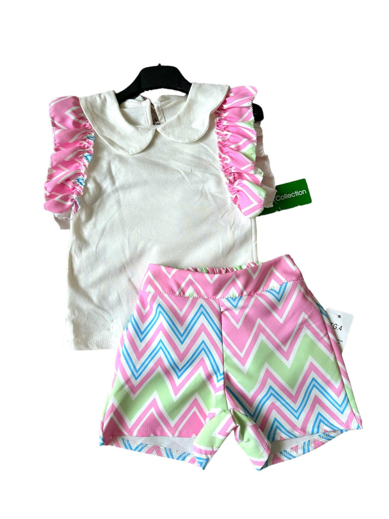 Girls SS24 - Pink Multi Coloured Zig Zag Shorts & Top Summer Set - Mariposa Children's Boutique