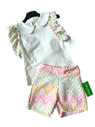 Girls SS24 - Yellow & Lime Multi Coloured Zig Zag Shorts & Top Summer Set - Mariposa Children's Boutique