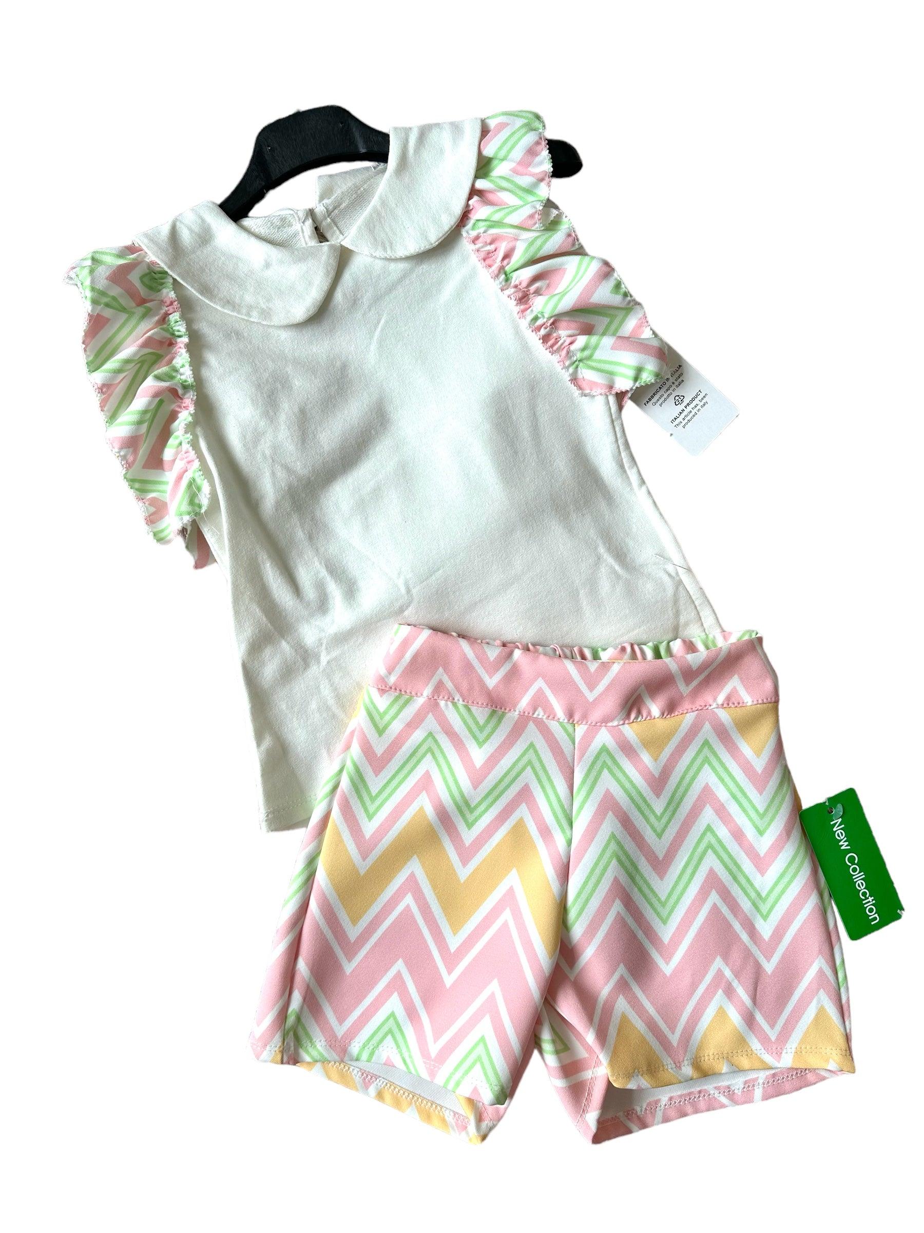 Girls SS24 - Yellow & Lime Multi Coloured Zig Zag Shorts & Top Summer Set - Mariposa Children's Boutique