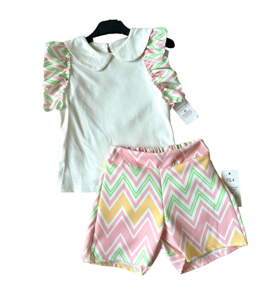 Girls SS24 - Yellow & Lime Multi Coloured Zig Zag Shorts & Top Summer Set - Mariposa Children's Boutique
