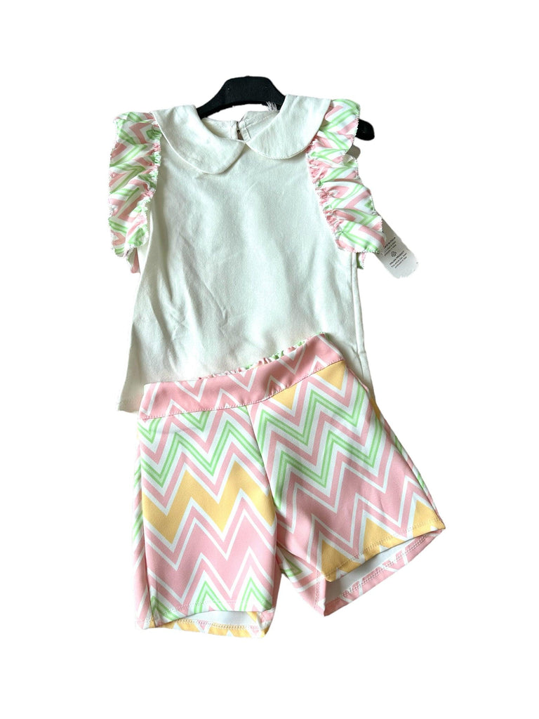 Girls SS24 - Yellow & Lime Multi Coloured Zig Zag Shorts & Top Summer Set - Mariposa Children's Boutique