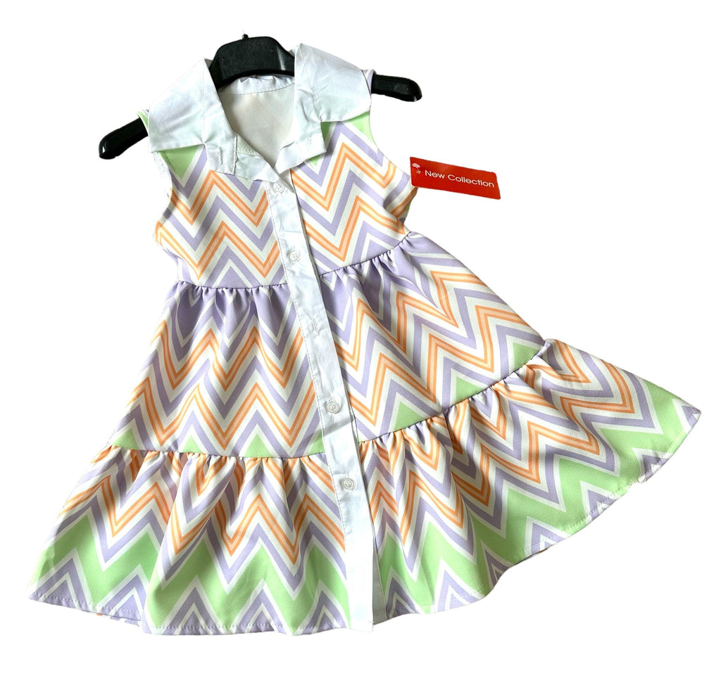 Girls SS24 - Zig Zag Multi Colour Lilac Summer Dress - Mariposa Children's Boutique