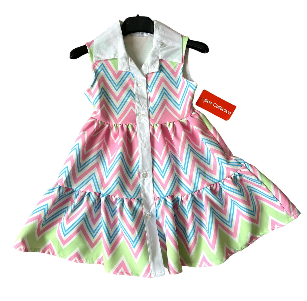 Girls SS24 - Zig Zag Multi Colour Pink Dress - Mariposa Children's Boutique