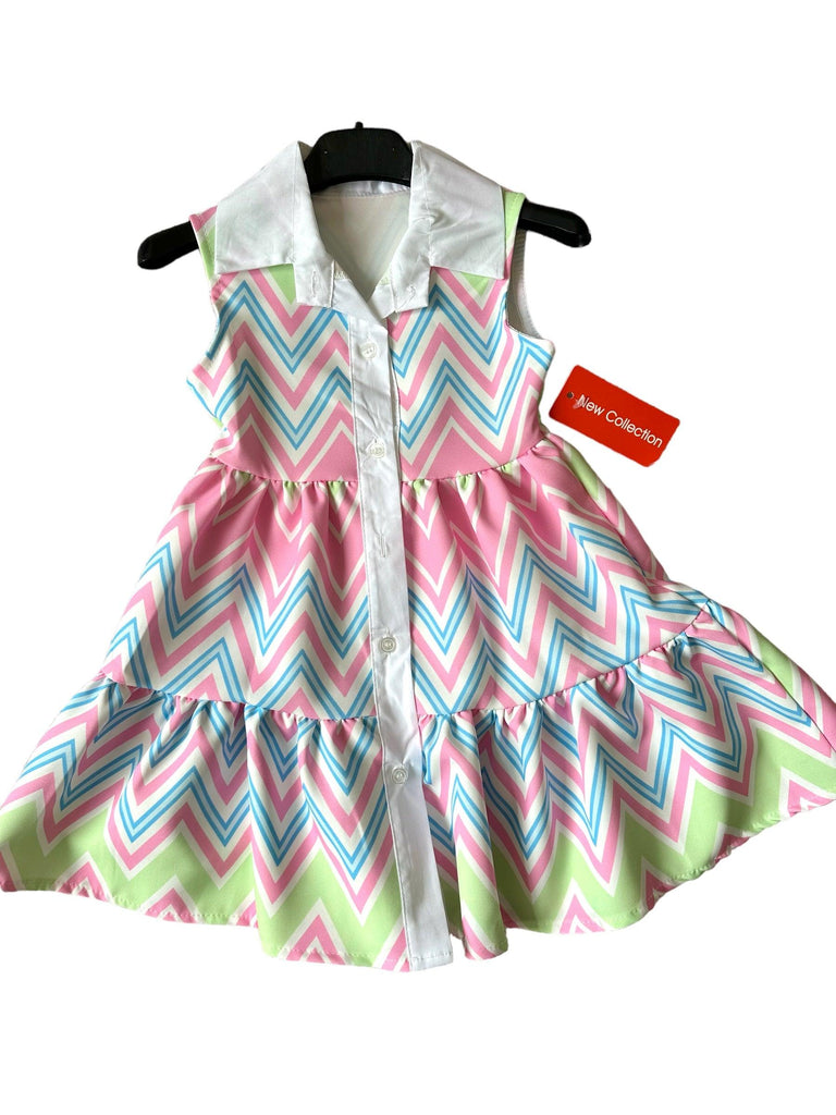 Girls SS24 - Zig Zag Multi Colour Pink Dress - Mariposa Children's Boutique
