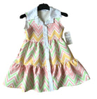 Girls SS24 - Zig Zag Multi Colour Yellow Summer Dress - Mariposa Children's Boutique