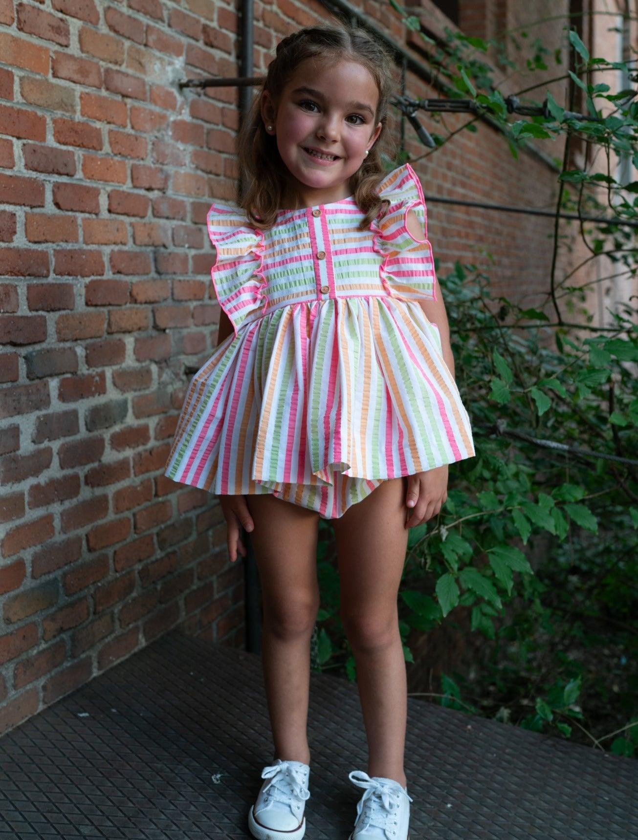 La Peppa SS24 - Baby Girls Candy Stripe Dress with Matching Knickers - Mariposa Children's Boutique