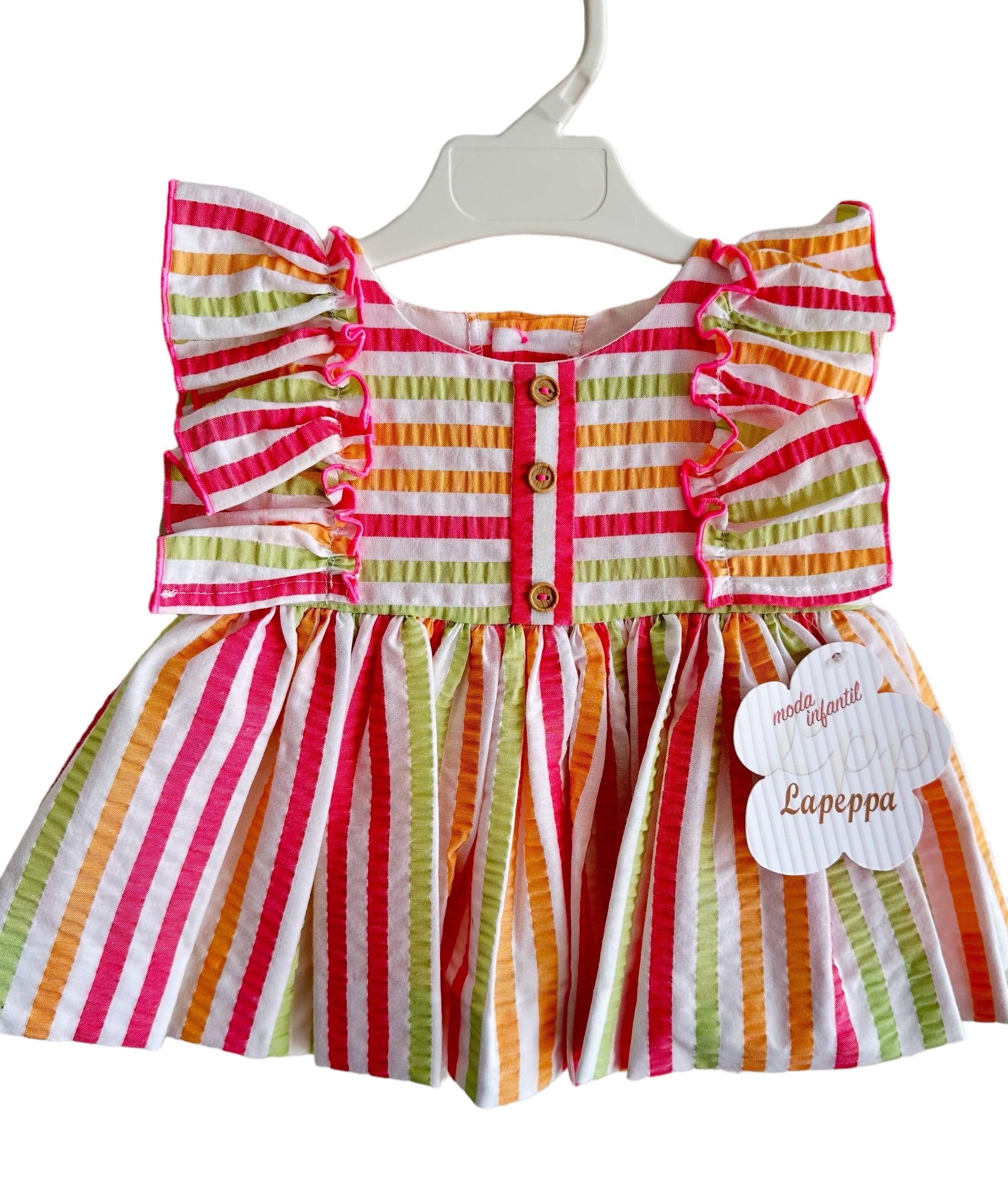 La Peppa SS24 - Baby Girls Candy Stripe Dress with Matching Knickers - Mariposa Children's Boutique