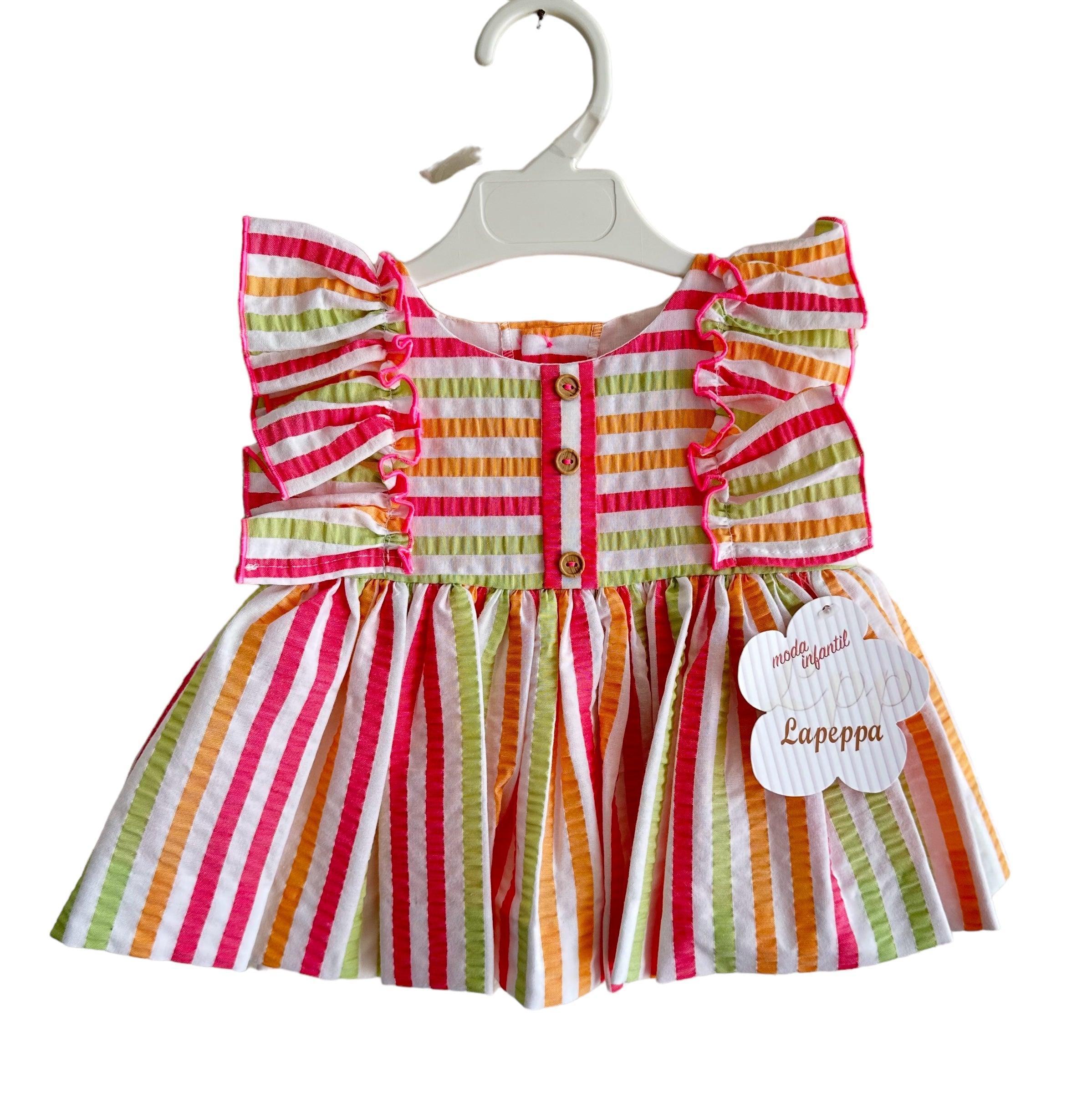 La Peppa SS24 - Baby Girls Candy Stripe Dress with Matching Knickers - Mariposa Children's Boutique