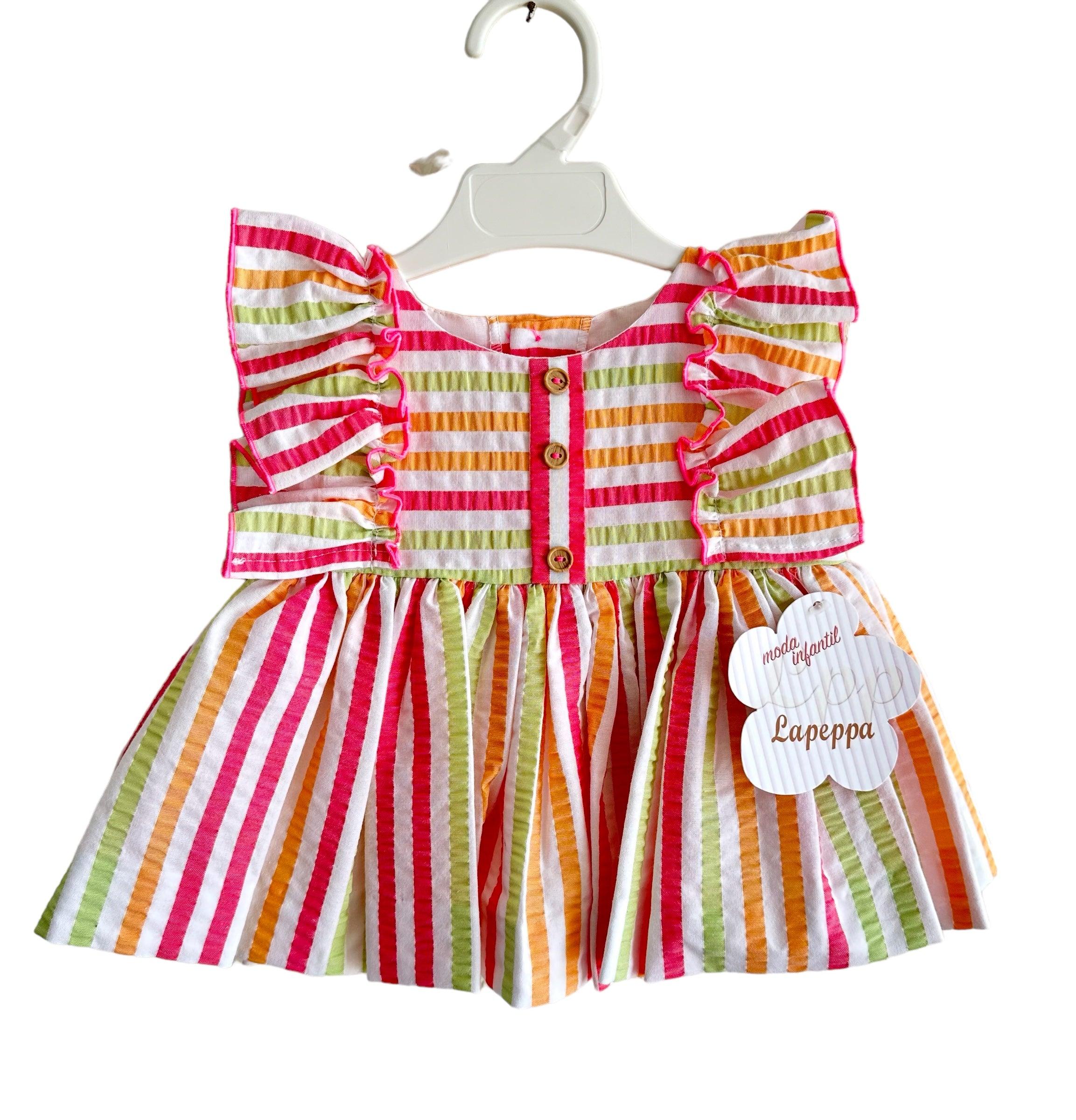 La Peppa SS24 - Baby Girls Candy Stripe Dress with Matching Knickers - Mariposa Children's Boutique