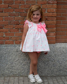 La Peppa SS24 - Baby Girls White & Neon Pink Star Baby Dress & Knickers - Mariposa Children's Boutique