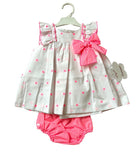 La Peppa SS24 - Baby Girls White & Neon Pink Star Baby Dress & Knickers - Mariposa Children's Boutique