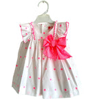 La Peppa SS24 - Baby Girls White & Neon Pink Star Baby Dress & Knickers - Mariposa Children's Boutique