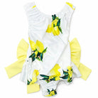Girls lemon print swimsuit with oversized yellow bow cross back ages 2 to 12