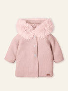 Mac Ilusion AW25 PRE - ORDER - Baby Girl's Vintage Pink Knitted Coat with Faux Fur Lined Hood