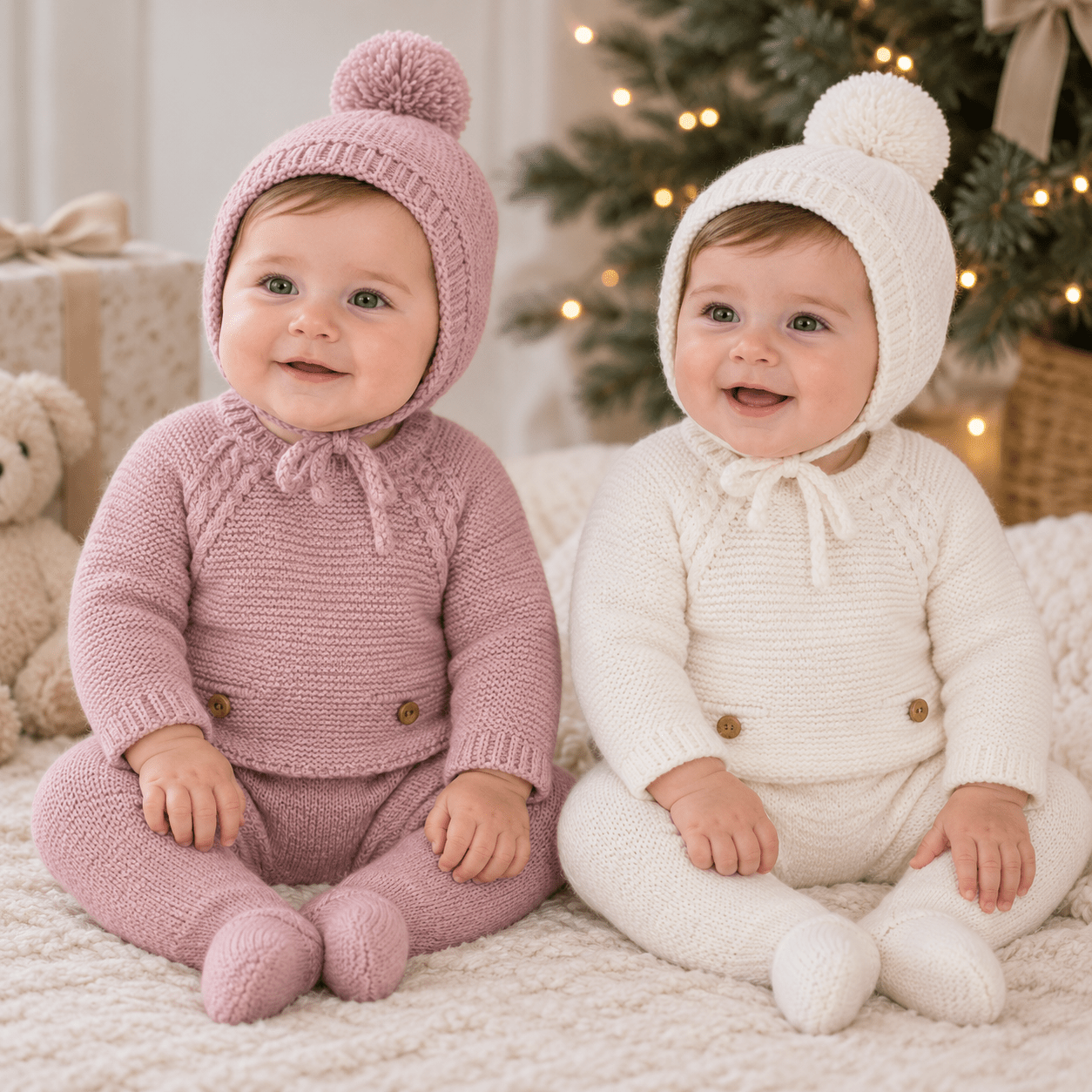 Mac Ilusion Baby Knitted 3 Piece Suit & Bonnet 12M | Pink & White
