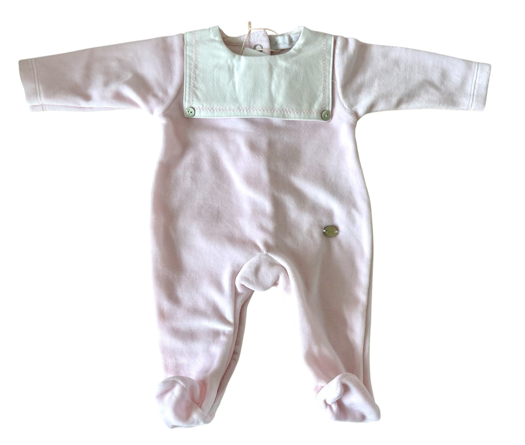 Pink Velour Babygrow with White Bib Front Detail by Martin Aranda for AW25