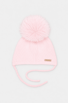 Martin Aranda baby pink knitted baby pom pom hat with faux fur pom pom made in Spain AW26