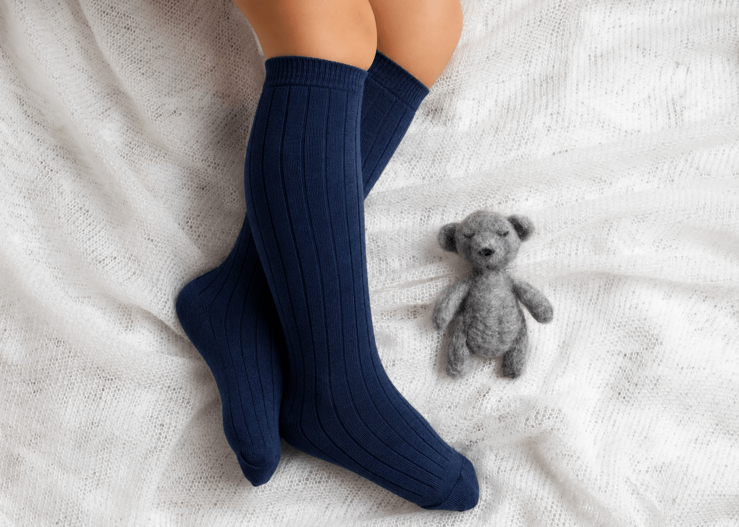 Meia Pata boys navy ribbed knee high socks luxury Portuguese boys accessories AW26