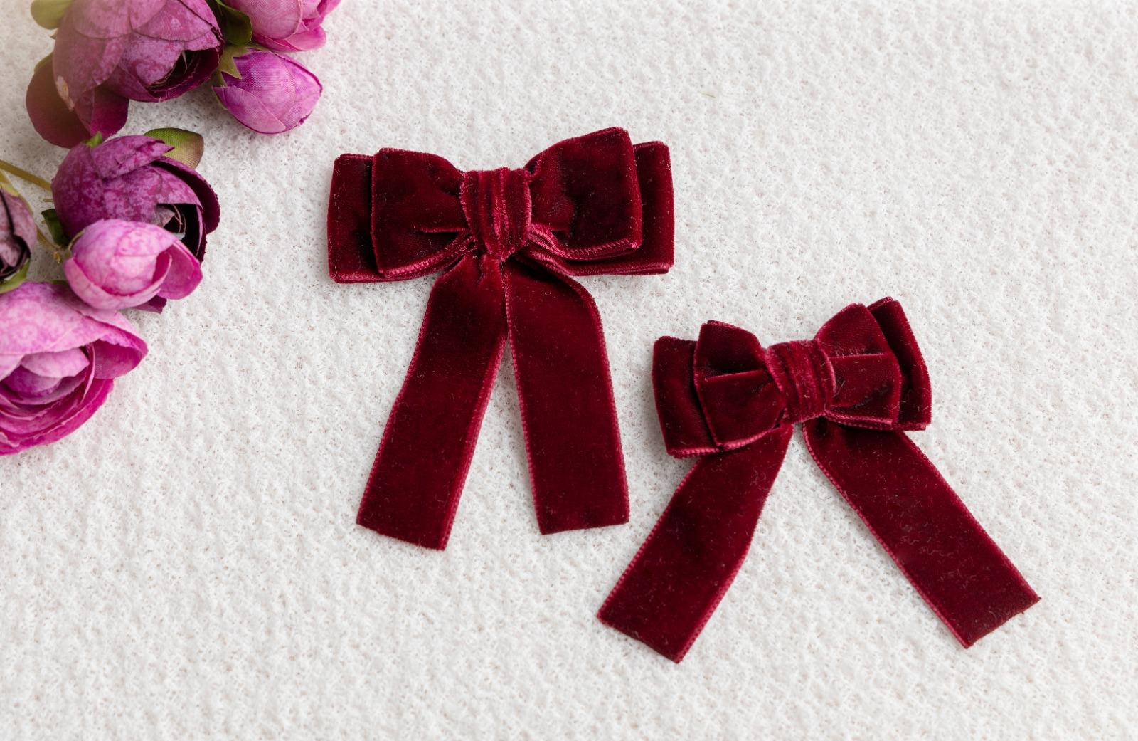Meia Pata burgundy velvet girls hair bow luxury Christmas hair accessory AW26