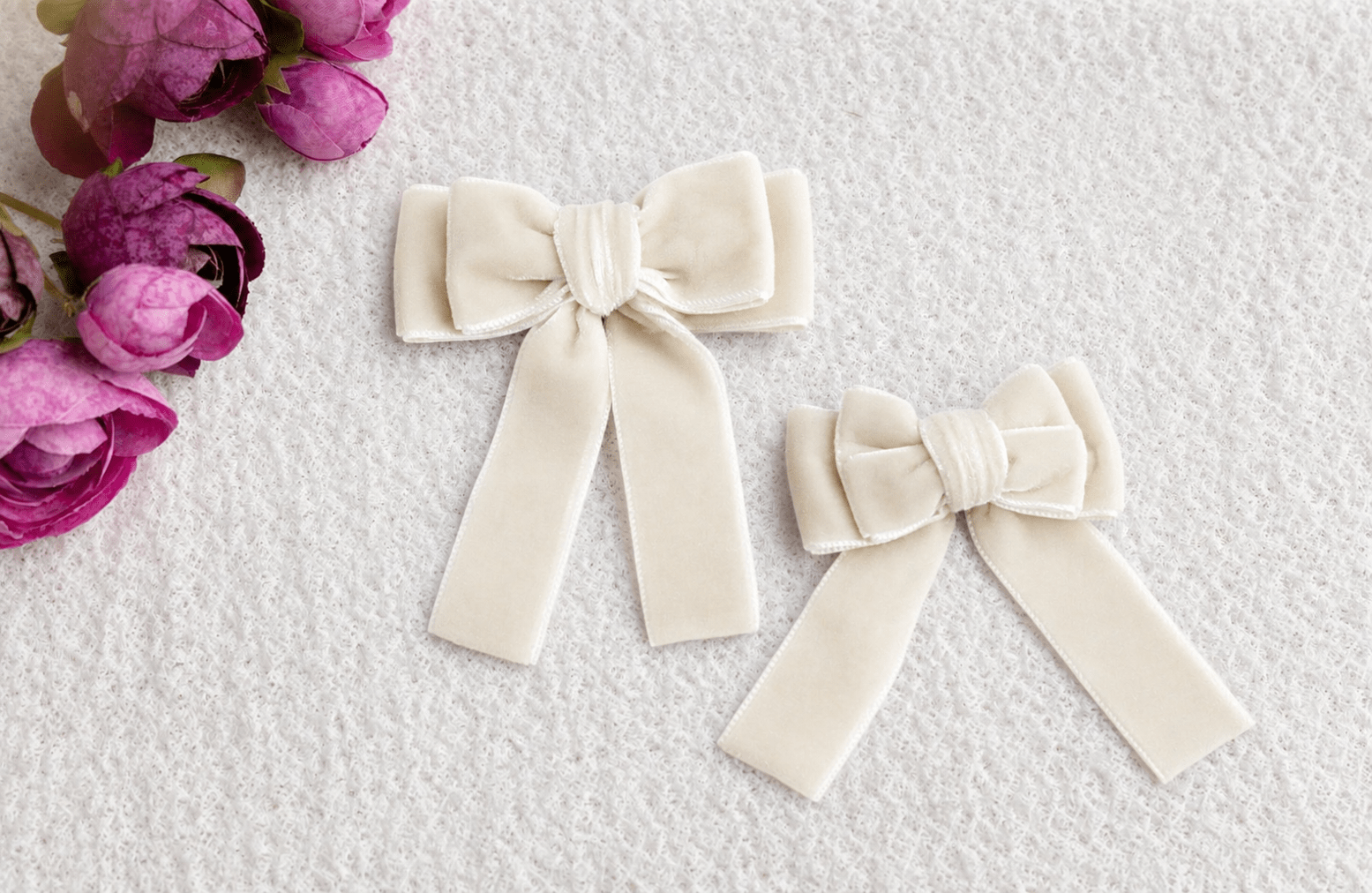 Meia Pata ivory velvet girls hair bow luxury Portuguese children's accessory AW26