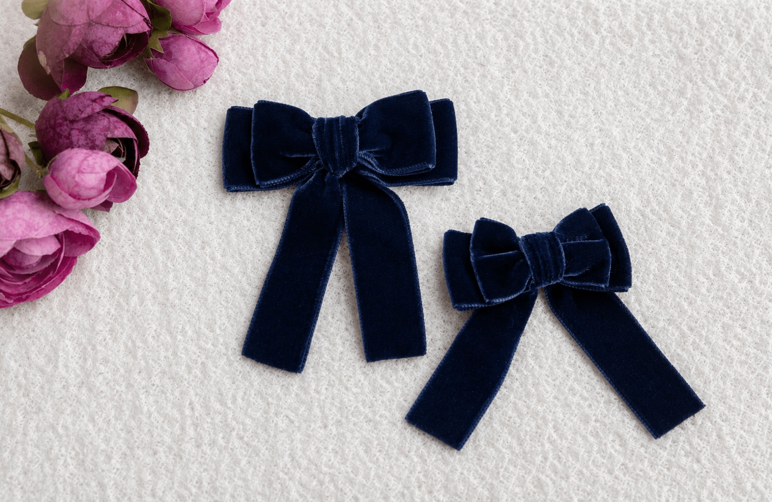 Meia Pata navy velvet hair bow luxury Portuguese girls hair accessory matching Be Chic Navy AW26 Collection