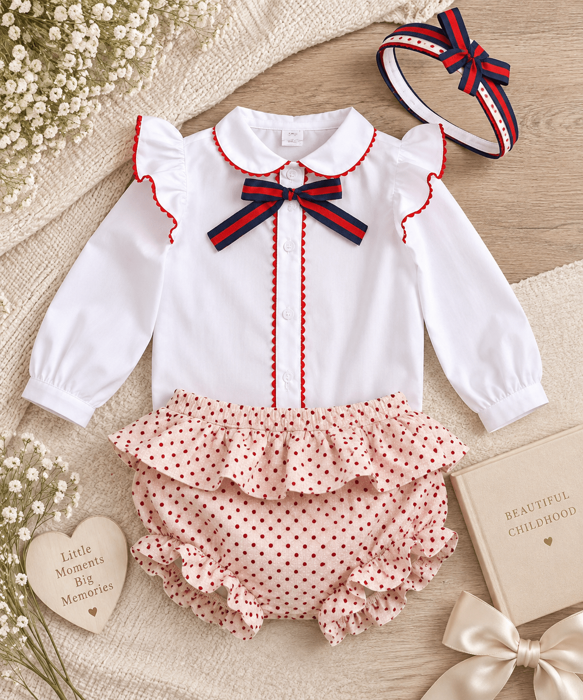 Baby girls pink and burgundy jam pants and blouse set 