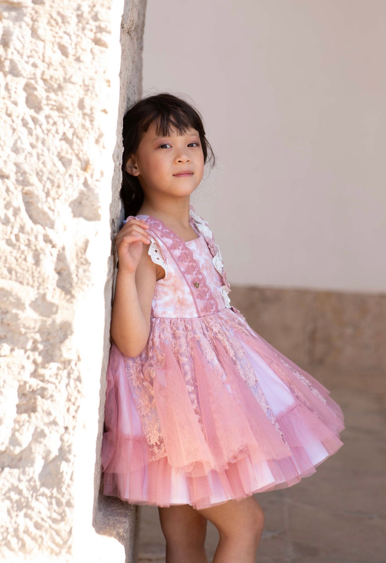 Meriche Girls Cream & Dusky Pink Occasion Dress & Headpiece | SS26