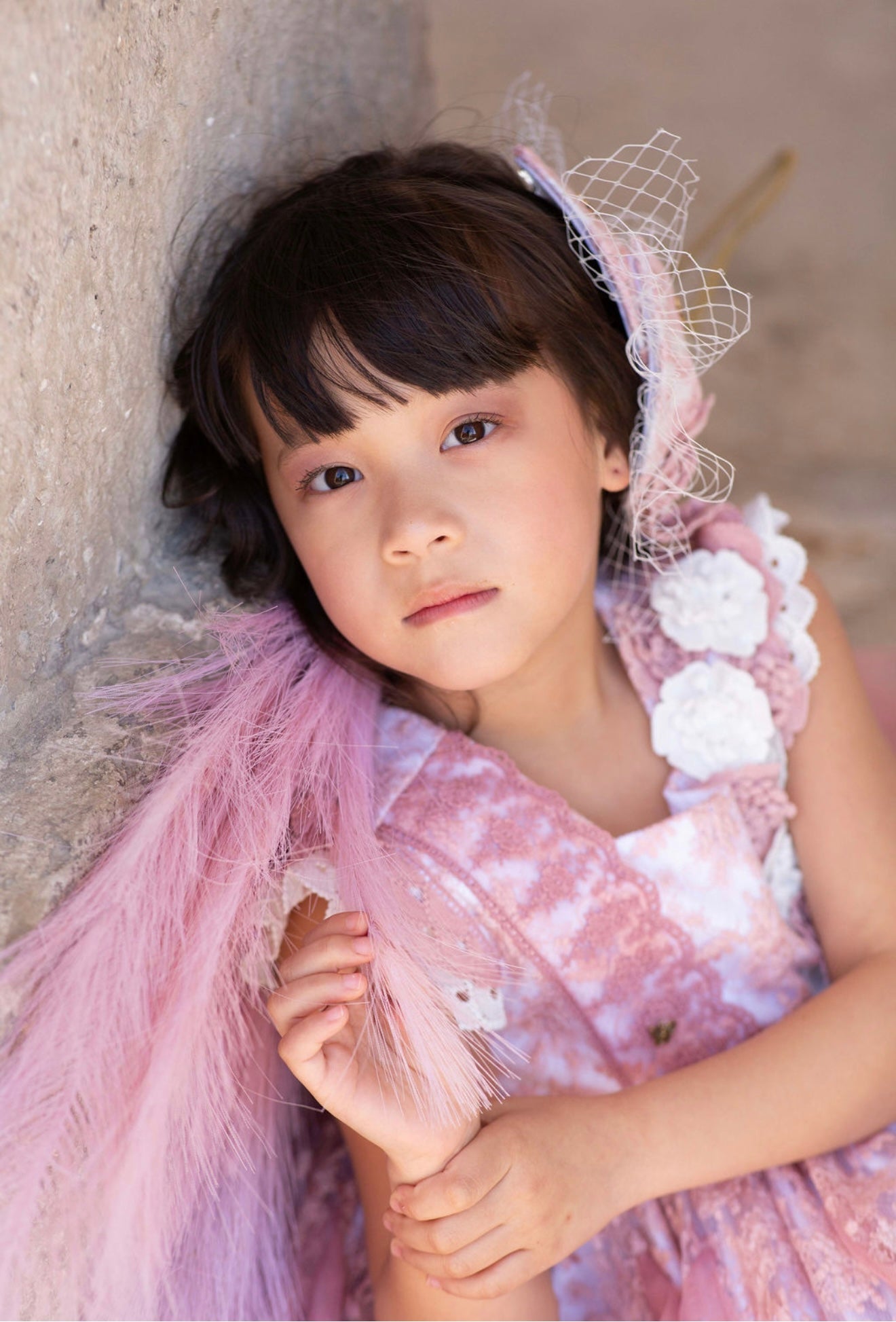 Meriche Girls Cream & Dusky Pink Occasion Dress & Headpiece | SS26