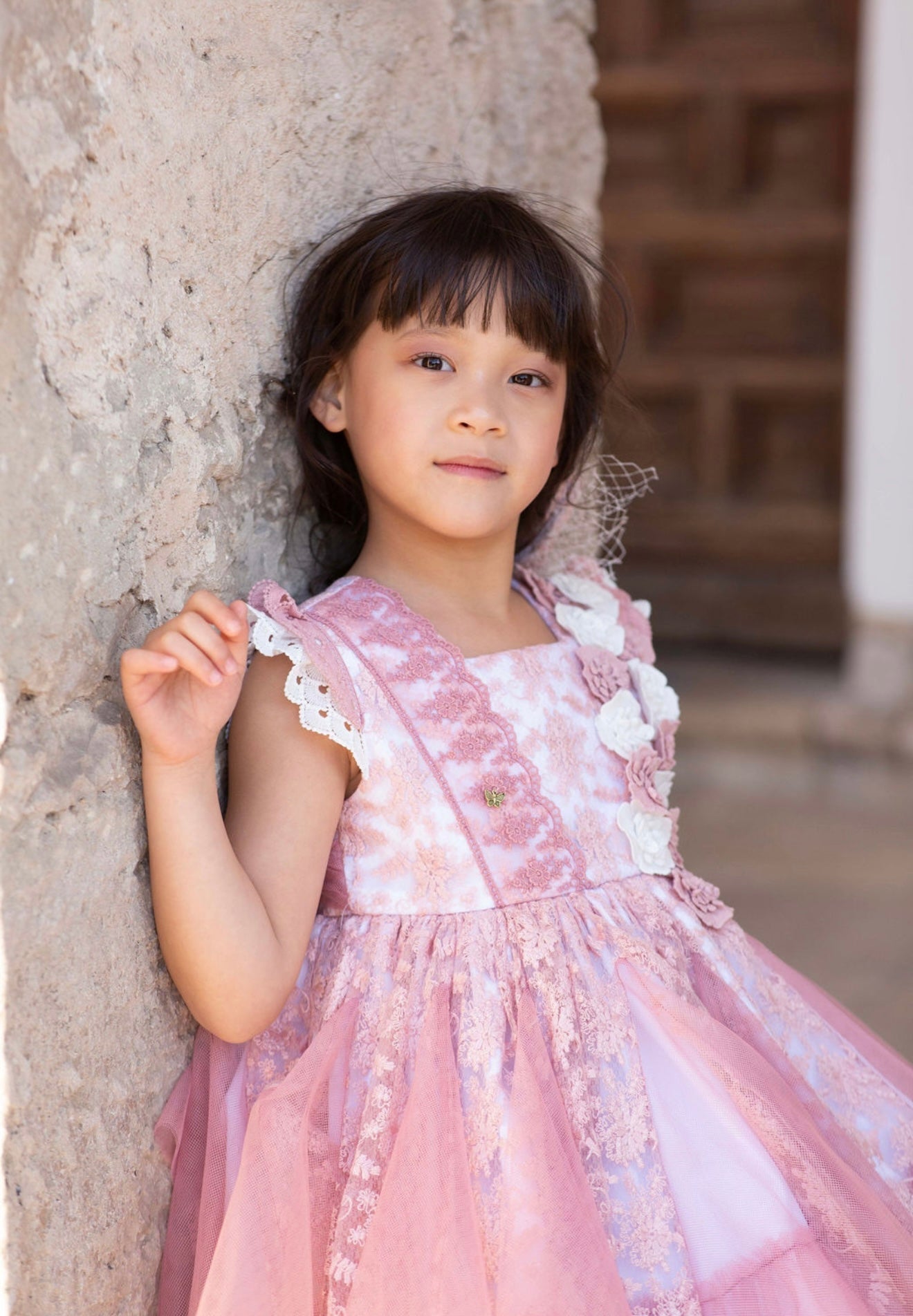 Meriche Girls Cream & Dusky Pink Occasion Dress & Headpiece | SS26
