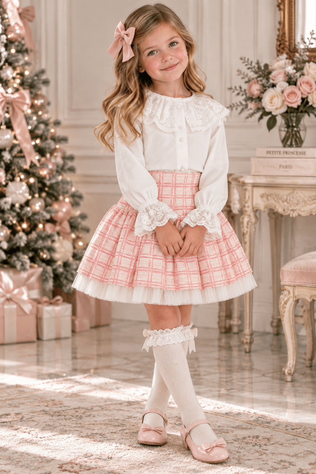 Mini Lady by DAGA Girls Pink Skirt & Lace Blouse Set | AW26