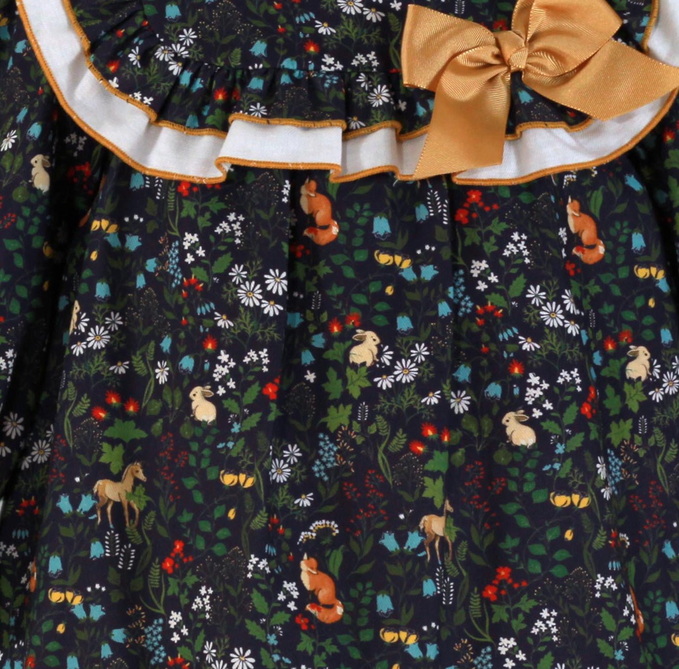 Miranda AW25 - Girl's Navy & Mustard Print Dress