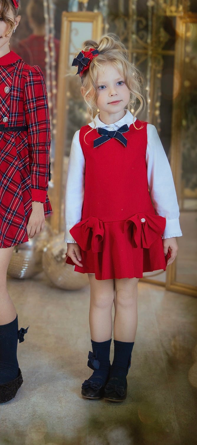 Miranda AW25 - Girl's Red Pinafore Dress with Matching Blouse