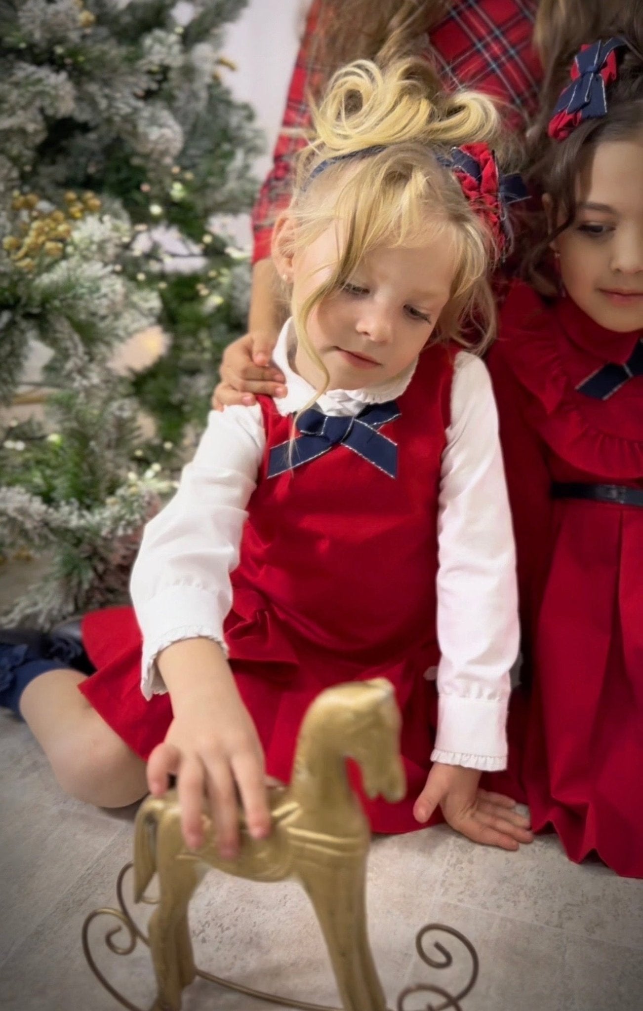 Miranda AW25 - Girl's Red Pinafore Dress with Matching Blouse