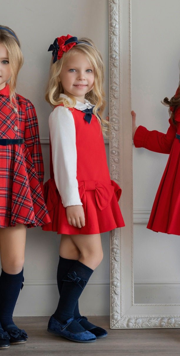 Miranda AW25 PRE - ORDER - Girl's Red Pinafore Dress with Matching Blouse