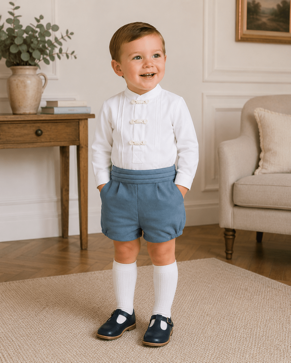 Miranda Baby Boys Dusty Blue Shorts & Shirt Set | AW26 PRE-ORDER