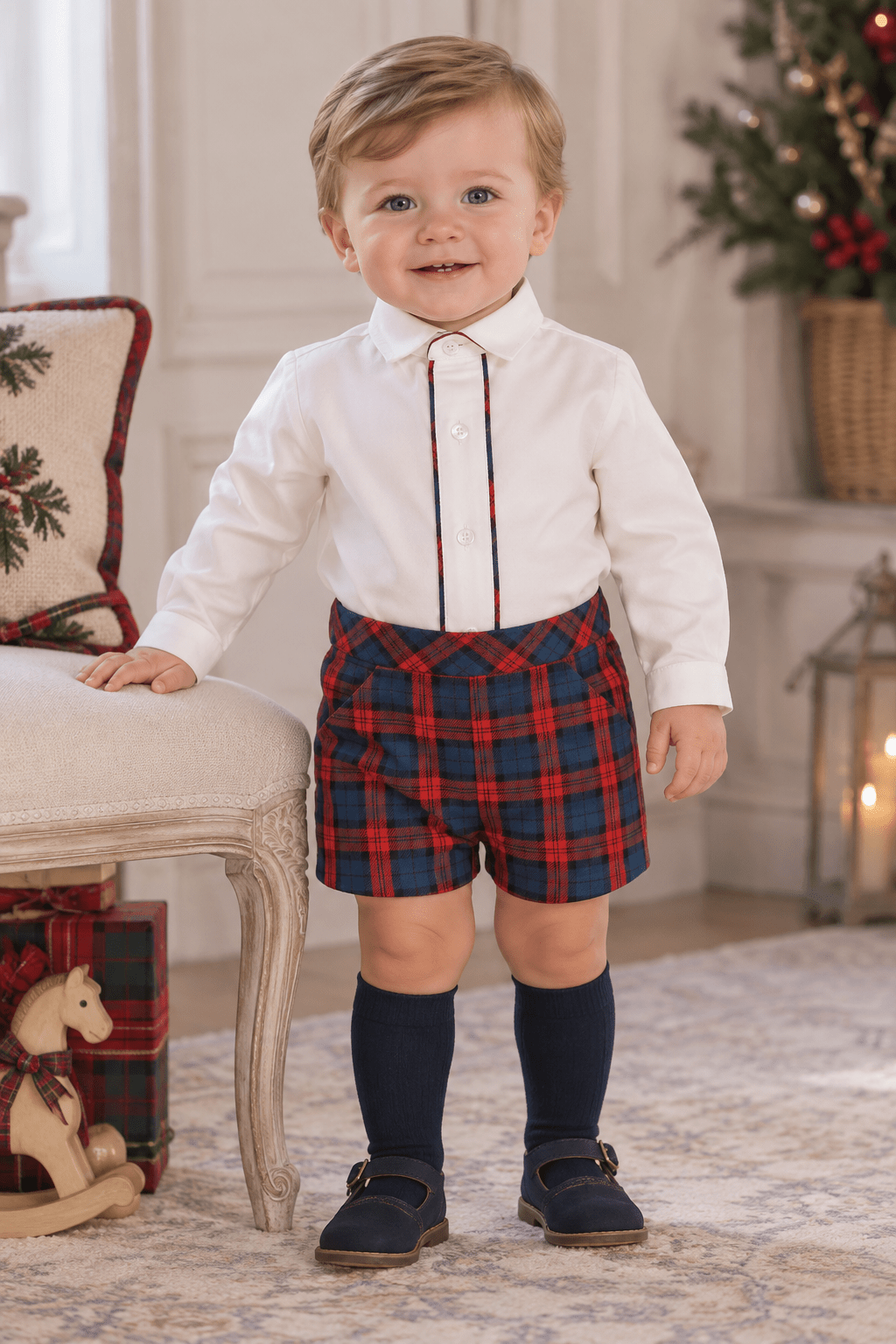 Miranda Baby Boys Red & Navy Tartan Christmas Set 6M | Clearance Sale