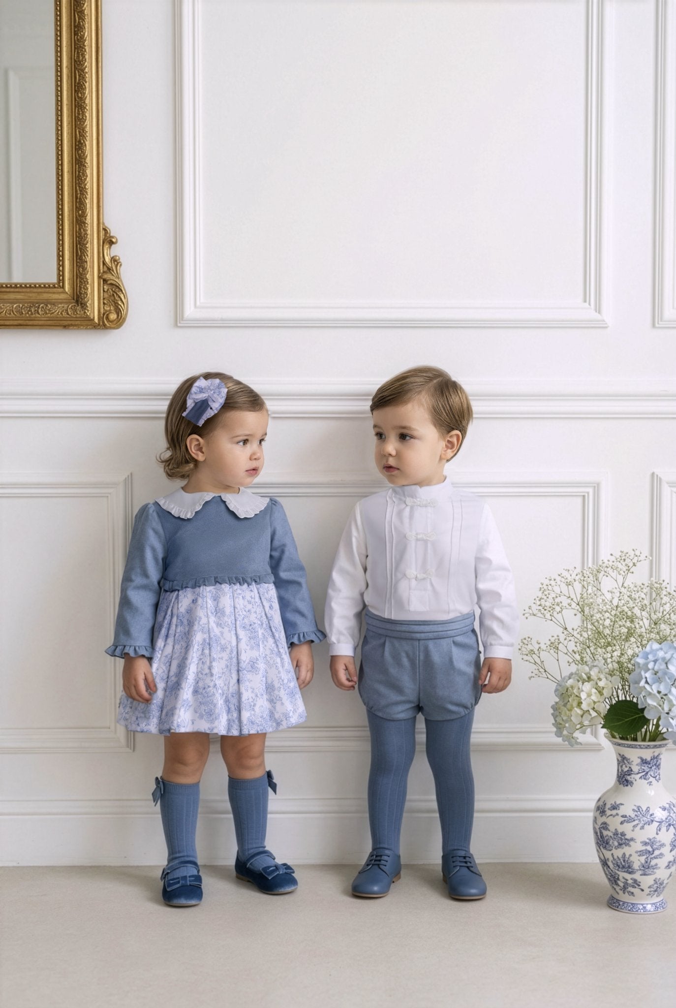 Miranda Baby Girls Dusty Blue Dress & Knickers | AW26 PRE-ORDER