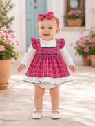 Miranda Baby Girls Fushcia Pink and White Baby Dress & Knickers